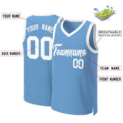 Custom Light Blue White Classic Tops Basketball Jersey