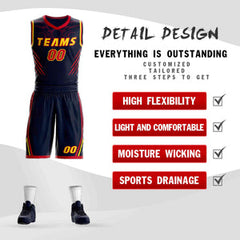 Custom Navy Gold-Red Graffiti Pattern Sets Claw Element Basketball Jersey