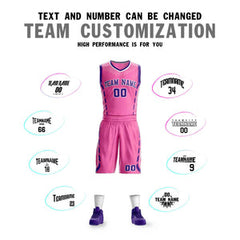 Custom Pink Purple-White Graffiti Pattern Sets Oblique Bar Basketball Jersey