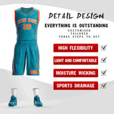 Custom Teal Orange-White Graffiti Pattern Sets Oblique Bar Basketball Jersey