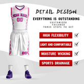 Custom White Pink-Purple Graffiti Pattern Sets Oblique Bar Basketball Jersey