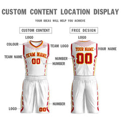 Custom White Red-Gold Graffiti Pattern Sets Oblique Bar Basketball Jersey