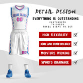 Custom White Powder Blue Graffiti Pattern Sets Oblique Bar Basketball Jersey
