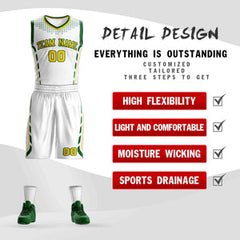 Custom White Gold-Green Graffiti Pattern Sets Oblique Bar Basketball Jersey