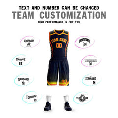 Custom Navy Orange-Gold Graffiti Pattern Sets Points Element Basketball Jersey