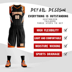 Custom Black White-Orange Graffiti Pattern Sets Angular Element Basketball Jersey