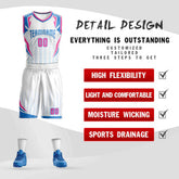 Custom White Powder Blue Graffiti Pattern Sets Angular Element Basketball Jersey
