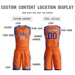 Custom Orange Royal-White Graffiti Pattern Sets Bar Element Basketball Jersey