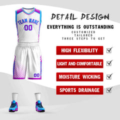 Custom White Powder Blue-Purple Graffiti Pattern Sets Bar Element Basketball Jersey