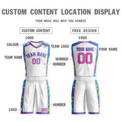 Custom White Powder Blue-Pink Graffiti Pattern Sets Lightning Basketball Jersey