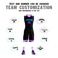Custom Black Powder Blue Graffiti Pattern Sets Basketball Jersey