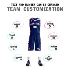 Custom Navy White Pink Classic Sets Mesh Basketball Jersey