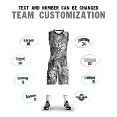 Custom Black White-Black Graffiti Pattern Sets Mesh Basketball Jersey