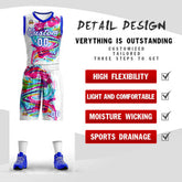 Custom White White-Royal Graffiti Pattern Sets Mesh Basketball Jersey