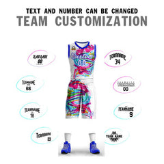 Custom White White-Royal Graffiti Pattern Sets Mesh Basketball Jersey