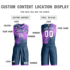 Custom Pink Navy-White Gradient Fashion Sets Slash Basketball Jersey