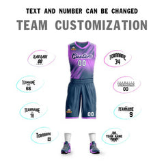 Custom Pink Navy-White Gradient Fashion Sets Slash Basketball Jersey