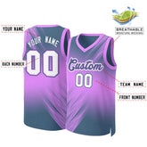 Custom Pink Navy-White Gradient Fashion Tops Slash Basketball Jersey
