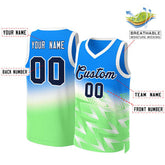 Custom Blue Green-Black Gradient Fashion Tops Slash Basketball Jersey