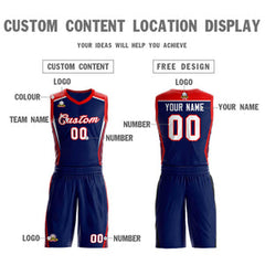Custom Navy White-Red Classic Sets Mesh Basketball Jersey