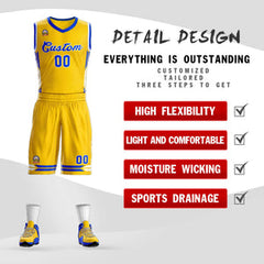 Custom Gold Blue Classic Sets Mesh Basketball Jersey