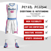 Custom White Light Blue-Pink Classic Sets Sports Uniform Basketball Jersey