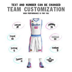 Custom White Light Blue-Pink Classic Sets Sports Uniform Basketball Jersey