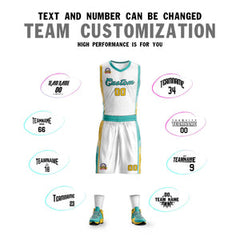 Custom White Aqua-Gold Classic Sets Sports Uniform Basketball Jersey