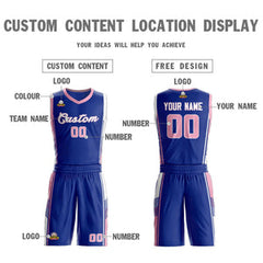Custom Royal Pink-White Classic Sets Sports Uniform Basketball Jersey