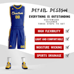 Custom Royal Gold-White Classic Sets Sports Uniform Basketball Jersey