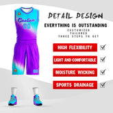 Custom Sky Blue Purple Gradient Fashion Sports Uniform Basketball Jersey