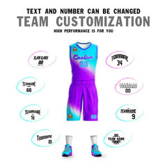 Custom Sky Blue Purple Gradient Fashion Sports Uniform Basketball Jersey