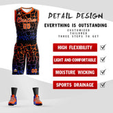Custom Black Orange-Blue Spotted Graffiti Pattern Sports Uniform Basketball Jersey