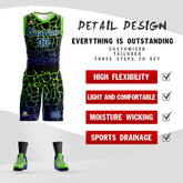 Custom Black Green-Blue Spotted Graffiti Pattern Sports Uniform Basketball Jersey