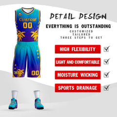 Custom Blue Royal-Purple Gradient Fashion Coconut Palm Pattern Sports Uniform Basketball Jersey