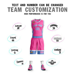 Custom Pink Powder Blue-White Graffiti Pattern Sets Lightning Basketball Jersey