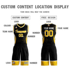 Custom Black Gold-White Graffiti Pattern Sets Lightning Basketball Jersey