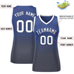 Custom Navy Gray Gradient Fashion Tops Mesh Basketball Jersey For Women