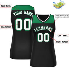 Custom Kelly Green Black Color Block Fashion Tops Mesh Basketball Jersey For Women