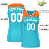 Custom Orange Aqua Color Block Fashion Tops Mesh Basketball Jersey For Women