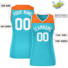 Custom Orange Aqua Color Block Fashion Tops Mesh Basketball Jersey For Women