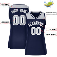 Custom Gray Navy Color Block Fashion Tops Mesh Basketball Jersey For Women
