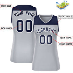 Custom Navy Gray Color Block Fashion Tops Mesh Basketball Jersey For Women