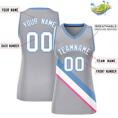 Custom Light Gray White-Light Blue Thick Slash Fashion Tops Mesh Basketball Jersey For Women
