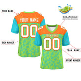 Custom Neon Green Orange-Aqua Raglan Sleeves Personalized Camo Authentic Football Jersey