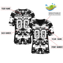Custom Black White-Gray Personalized Camo Authentic Football Jersey