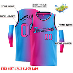 Custom Pink Blue-Black Gradient Fashion Tops Tilted Basketball Jersey
