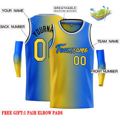 Custom Yellow Blue Black-Blue Gradient Fashion Tops Heal Basketball Jersey
