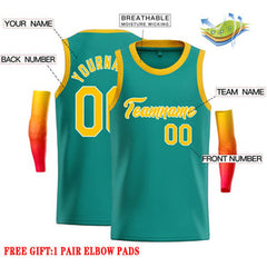 Custom Teal Yellow-White Classic Tops Casual Basketball Jersey