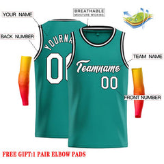 Custom Teal White-Black Classic Tops Casual Basketball Jersey